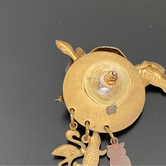 Unique Vintage Handmade Gold-tone Noah’s Ark Theme Animals Post Earrings 17g - Picture 13 of 14